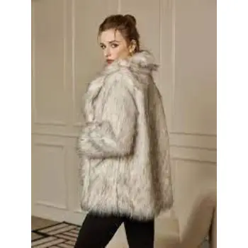 Urbanic light grey button faux fur coat 